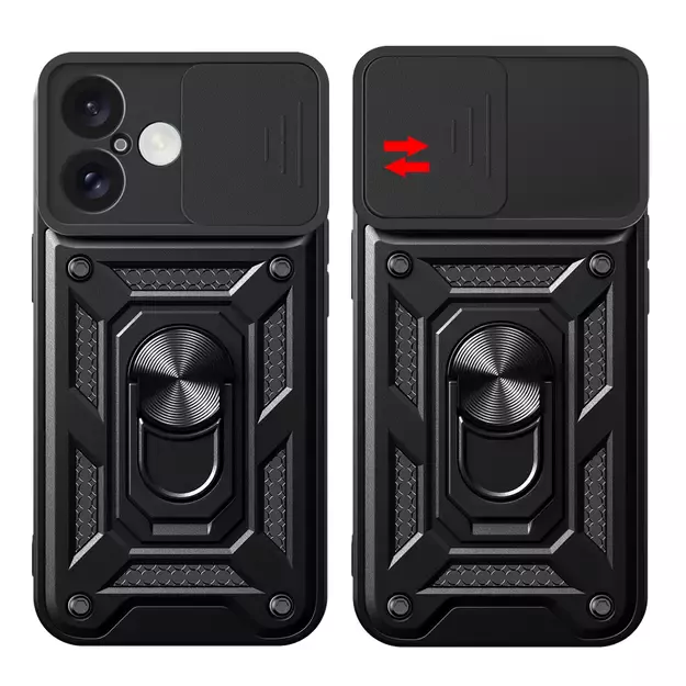 Hybrid Armor Camshield iPhone 16 Armored Case with Camera Cover and Stand - Black 17