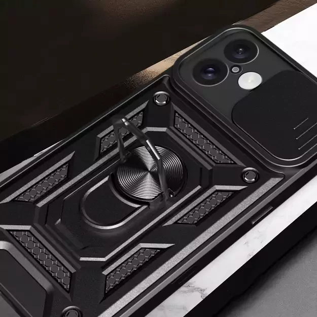 Hybrid Armor Camshield iPhone 16 Armored Case with Camera Cover and Stand - Black 15
