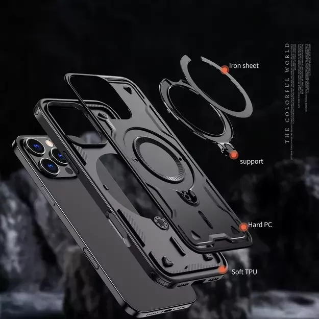 Hybrid Armor Trendy Case with MagSafe for iPhone 16 Pro - Black 8