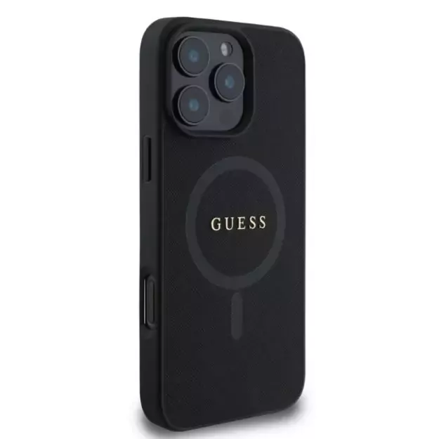 Guess Saffiano Classic Logo MagSafe iPhone 16 Pro Case - Black 1
