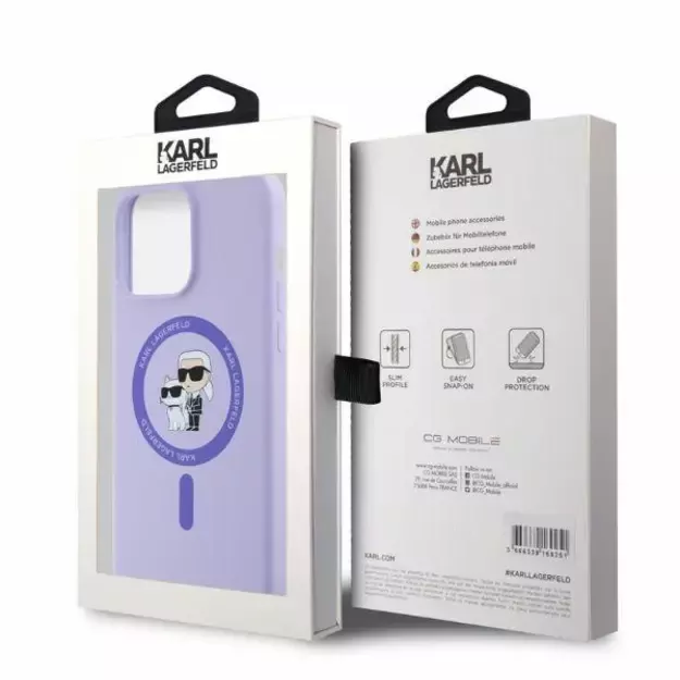 Karl Lagerfeld Silicone Karl&amp Choupette Heads Ring MagSafe Case for iPhone 15 Pro Max - Purple 4