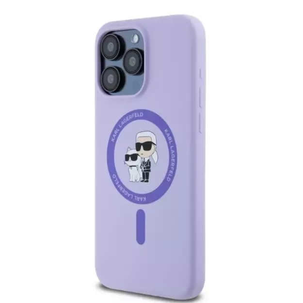 Karl Lagerfeld Silicone Karl&amp Choupette Heads Ring MagSafe Case for iPhone 15 Pro Max - Purple 1