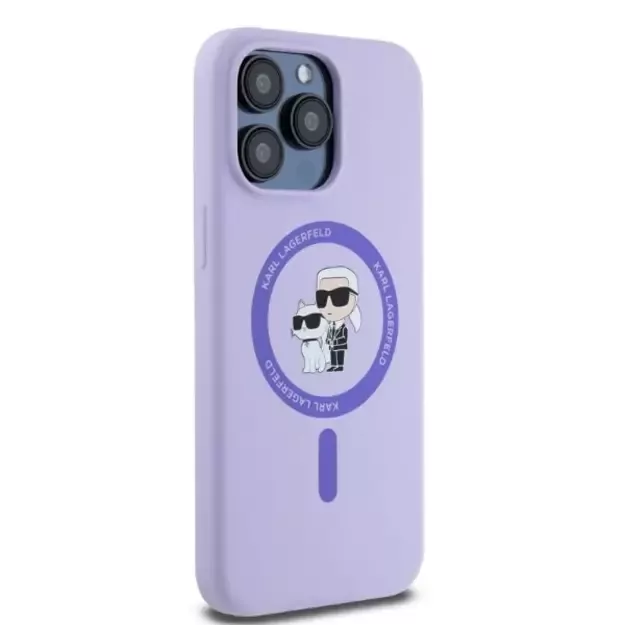 Karl Lagerfeld Silicone Karl&amp Choupette Heads Ring MagSafe Case for iPhone 15 Pro Max - Purple 3