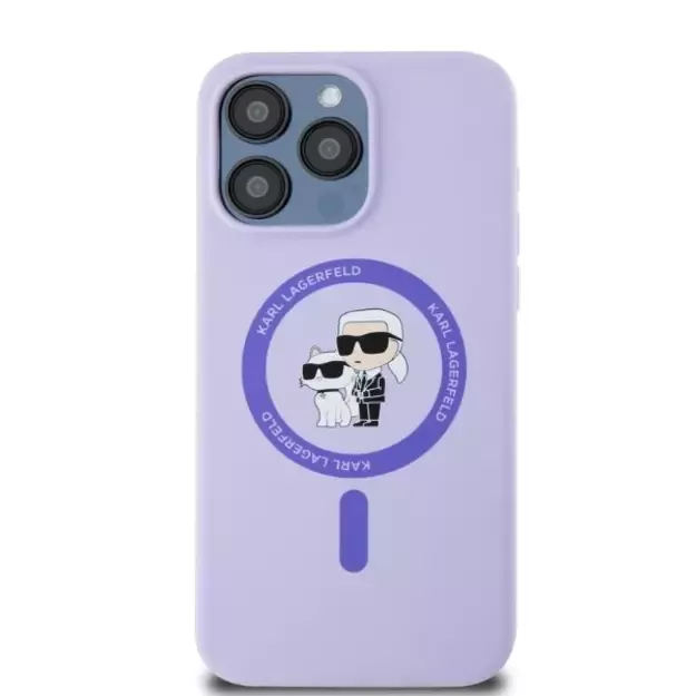 Karl Lagerfeld Silicone Karl&amp Choupette Heads Ring MagSafe Case for iPhone 15 Pro Max - Purple 2