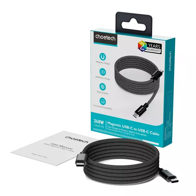 Choetech XCC-1052 100W USB-C Magnetic Cable 1.2m - Black 3