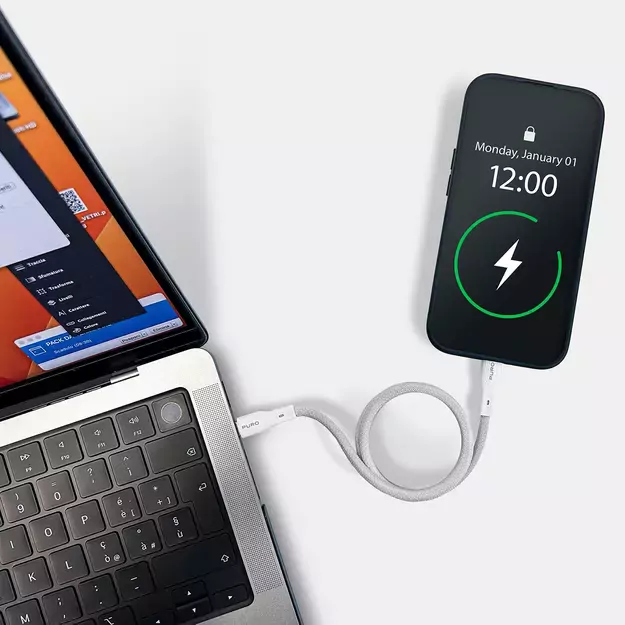 Puro Magnetic USB-C - USB-C 60W USB 3.2 (20 Gbps) 1m Magnetic Cable - White 4