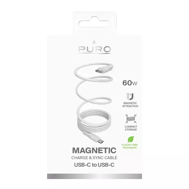 Puro Magnetic USB-C - USB-C 60W USB 3.2 (20 Gbps) 1m Magnetic Cable - White 1