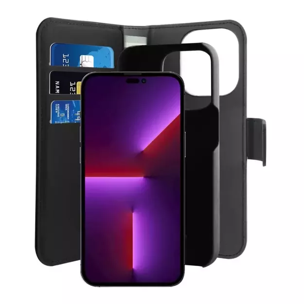 Puro Wallet Detachable MagSafe 2in1 PU Leather Case with Flap and Wallet for iPhone 14 Pro Max - Black 1