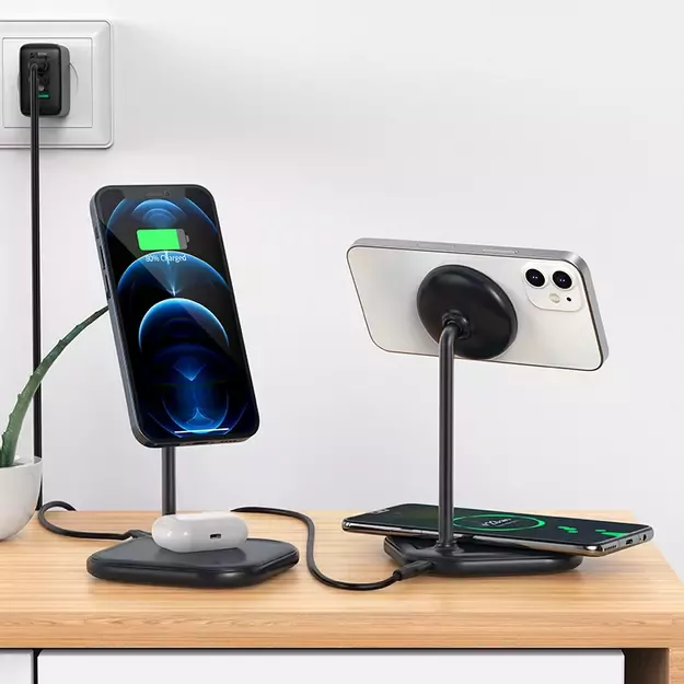 Acefast 15W Qi Wireless Charger for iPhone (with MagSafe) and Apple AirPods Stand Holder Magnetic Holder Gray (E6 gray) 15