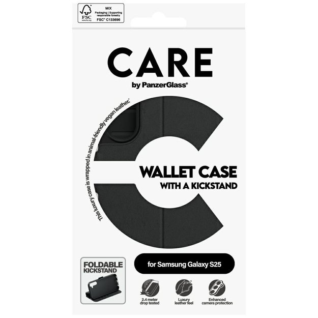 CARE by PanzerGlass Feature Wallet Kickstand Case for Samsung Galaxy S25 - Black 4