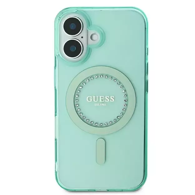 Guess IML Rhinestones MagSafe iPhone 16 Case - Green 7