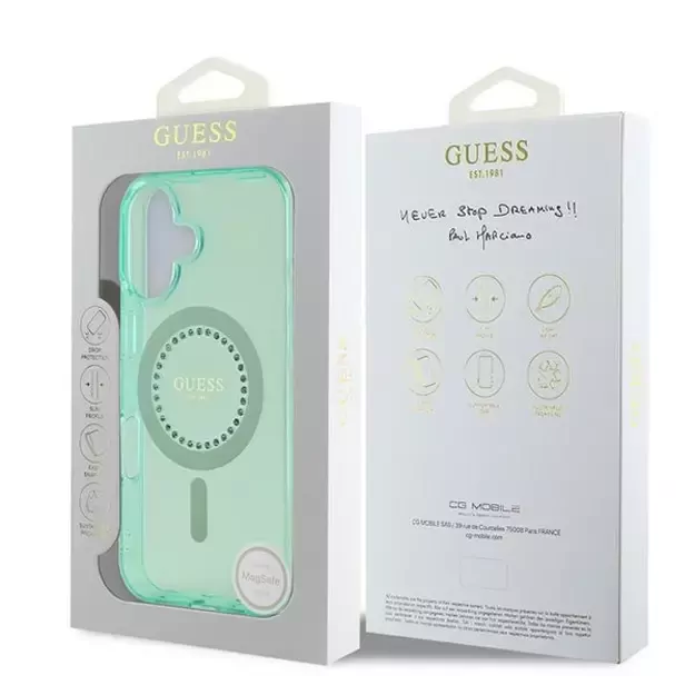 Guess IML Rhinestones MagSafe iPhone 16 Case - Green 12