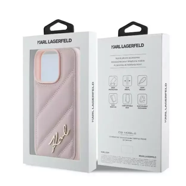 Karl Lagerfeld Quilted Signature iPhone 16 Pro Case - Pink 14