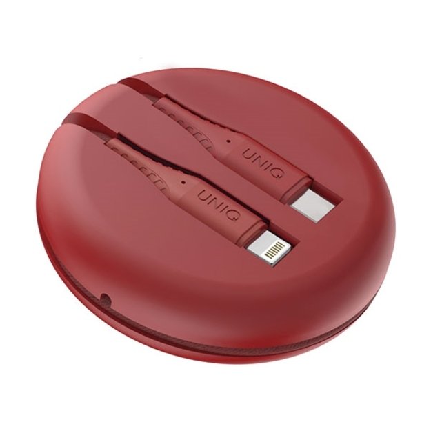 MFi Uniq Halo USB-C / Lightning 18W nylon coiled cable 1.2m - red 3