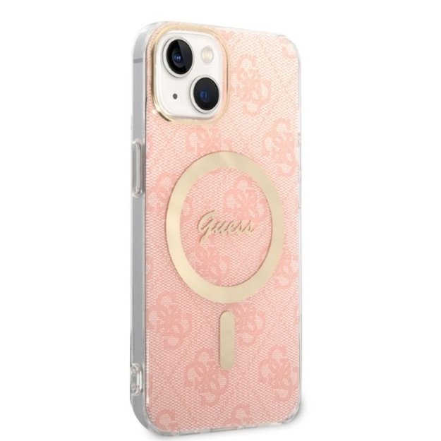 Set Guess GUBPP14SH4EACSP Case+ Charger iPhone 14 6.1  pink/pink hard case 4G Print MagSafe 4