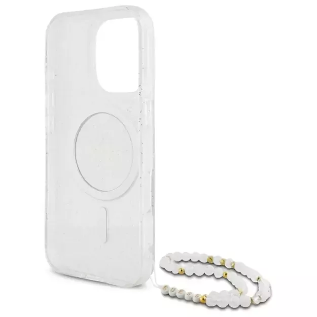 Guess IML Glitter With Pearl Strap MagSafe iPhone 16 Pro Case - Clear 11