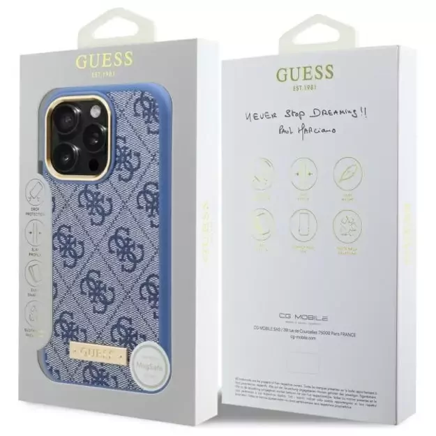 Guess 4G Logo Plate MagSafe Case for iPhone 16 Pro - Blue 14