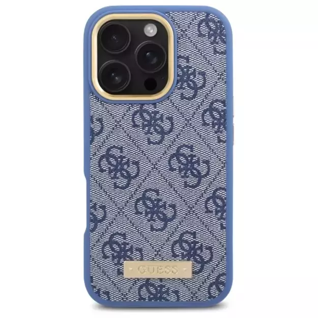 Guess 4G Logo Plate MagSafe Case for iPhone 16 Pro - Blue 9