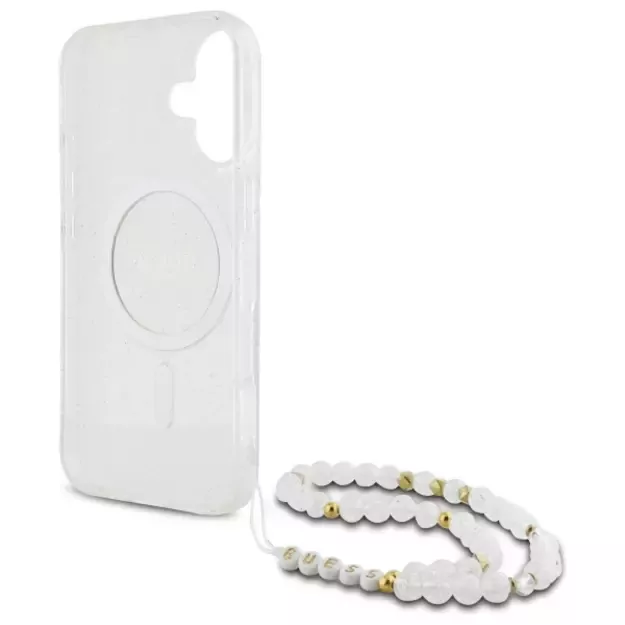 Guess IML Glitter With Pearl Strap MagSafe iPhone 16 Plus Case - Clear 6