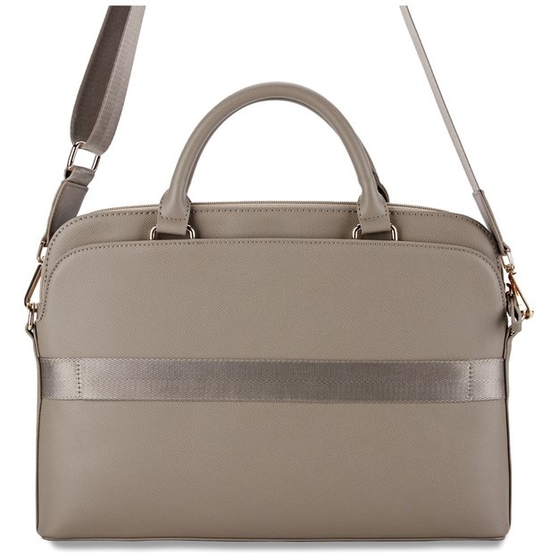 Guess Grained Zipper Pocket Triangle Logo 15&quot  Laptop Bag - Brown 1