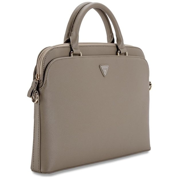 Guess Grained Zipper Pocket Triangle Logo 15&quot  Laptop Bag - Brown 2