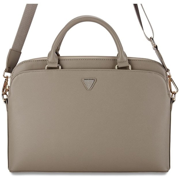 Guess Grained Zipper Pocket Triangle Logo 15&quot  Laptop Bag - Brown