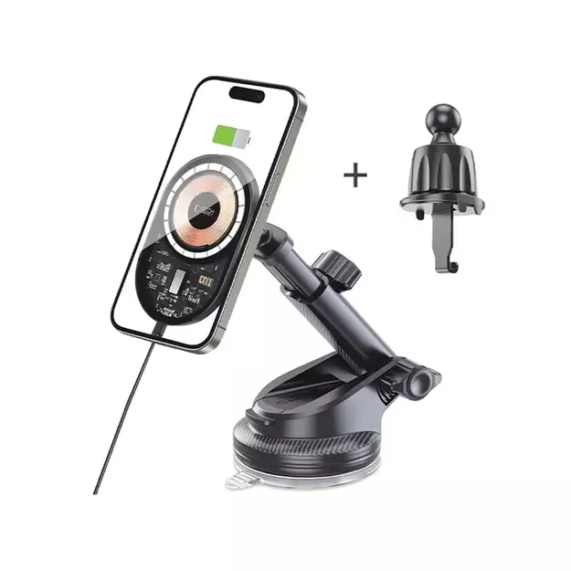 Tech-Protect MM15W-V6 15W Car Charger Holder with MagSafe for Dashboard and Air Vent - Black 8