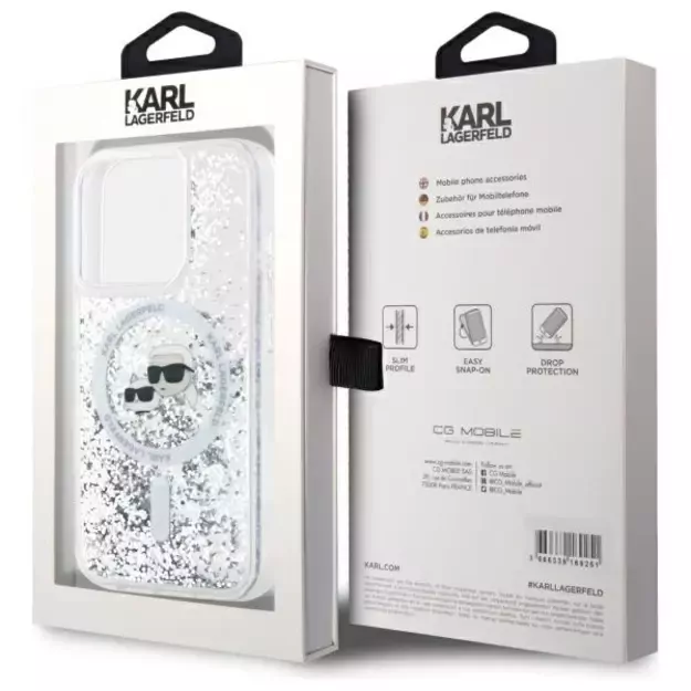 Karl Lagerfeld Liquid Glitter Karl &amp  Choupette Head Magsafe Case for iPhone 15 Pro Max - Clear 7