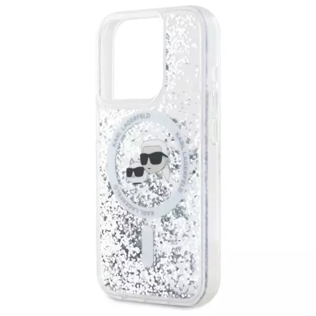 Karl Lagerfeld Liquid Glitter Karl &amp  Choupette Head Magsafe Case for iPhone 15 Pro Max - Clear 5