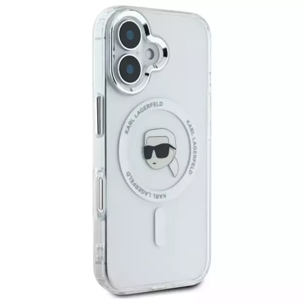 Karl Lagerfeld IML Metal Karl Head MagSafe iPhone 16 Case - White 3