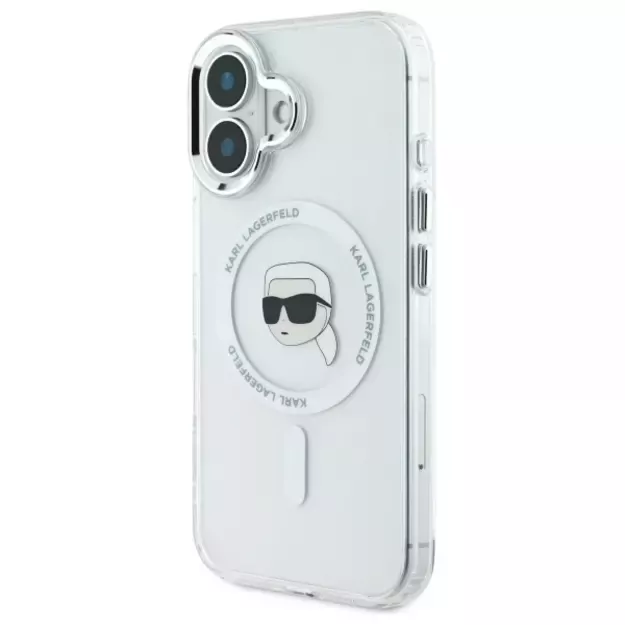 Karl Lagerfeld IML Metal Karl Head MagSafe iPhone 16 Case - White 1