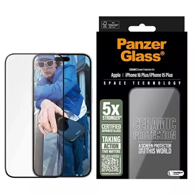 PanzerGlass Ceramic Screen Protector iPhone 16 Plus 6.7&quot  Ultra-Wide Fit 2855