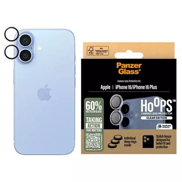 PanzerGlass Hoops Transparent Lens Protector iPhone 16 6.1&quot  / 16 Plus 6.7&quot  1285