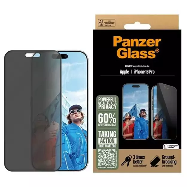 PanzerGlass Privacy Screen Protector iPhone 16 Pro 6.3&quot  Ultra-Wide Fit P2862