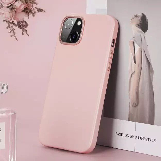 Dux Ducis Grit Leather Case for iPhone 14 Plus Elegant Faux Leather Cover (MagSafe Compatible) Pink 10