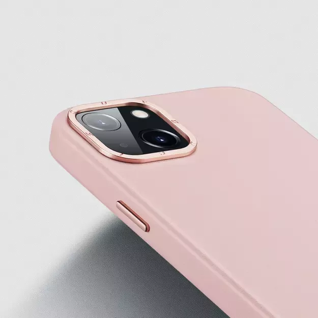 Dux Ducis Grit Leather Case for iPhone 14 Plus Elegant Faux Leather Cover (MagSafe Compatible) Pink 7
