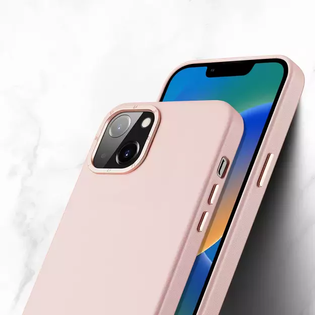 Dux Ducis Grit Leather Case for iPhone 14 Plus Elegant Faux Leather Cover (MagSafe Compatible) Pink 6