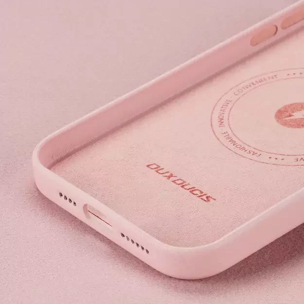Dux Ducis Grit Leather Case for iPhone 14 Plus Elegant Faux Leather Cover (MagSafe Compatible) Pink 9