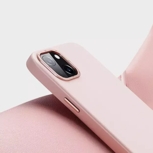 Dux Ducis Grit Leather Case for iPhone 14 Plus Elegant Faux Leather Cover (MagSafe Compatible) Pink 8