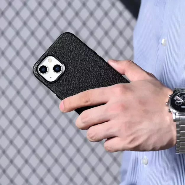 iCarer Litchi Premium Leather Case iPhone 14 Magnetic Leather Case with MagSafe Black (WMI14220709-BK) 23