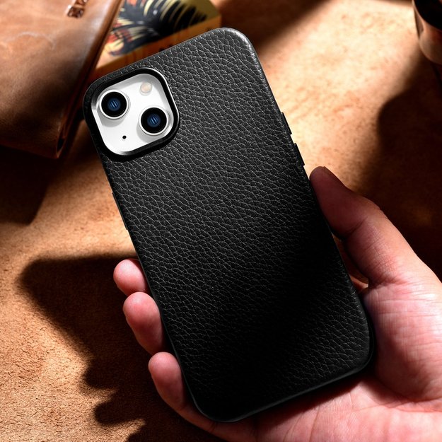 iCarer Litchi Premium Leather Case iPhone 14 Magnetic Leather Case with MagSafe Black (WMI14220709-BK) 35