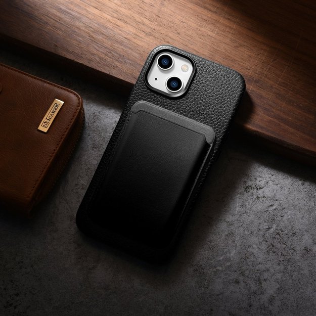 iCarer Litchi Premium Leather Case iPhone 14 Magnetic Leather Case with MagSafe Black (WMI14220709-BK) 36