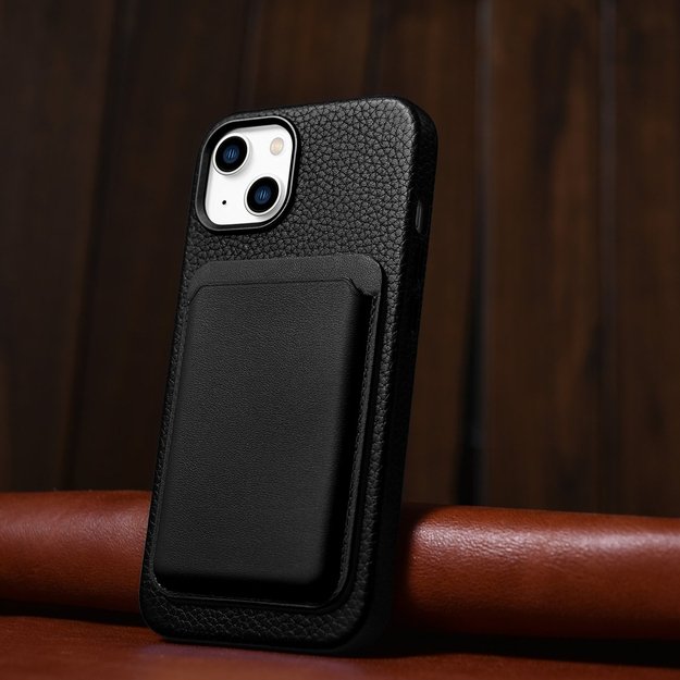 iCarer Litchi Premium Leather Case iPhone 14 Magnetic Leather Case with MagSafe Black (WMI14220709-BK) 32
