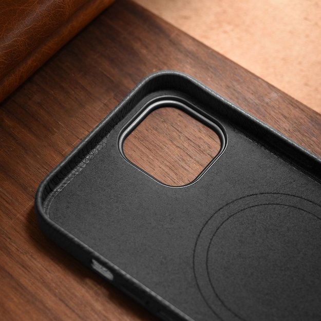 iCarer Litchi Premium Leather Case iPhone 14 Magnetic Leather Case with MagSafe Black (WMI14220709-BK) 40