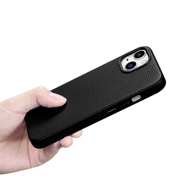 iCarer Litchi Premium Leather Case iPhone 14 Magnetic Leather Case with MagSafe Black (WMI14220709-BK) 38