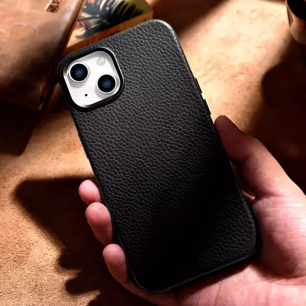 iCarer Litchi Premium Leather Case iPhone 14 Magnetic Leather Case with MagSafe Black (WMI14220709-BK) 21