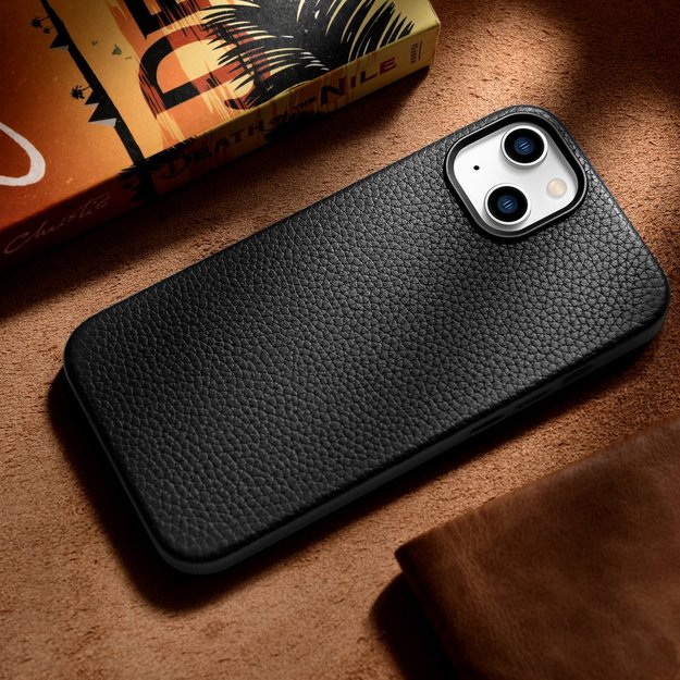 iCarer Litchi Premium Leather Case iPhone 14 Magnetic Leather Case with MagSafe Black (WMI14220709-BK) 34