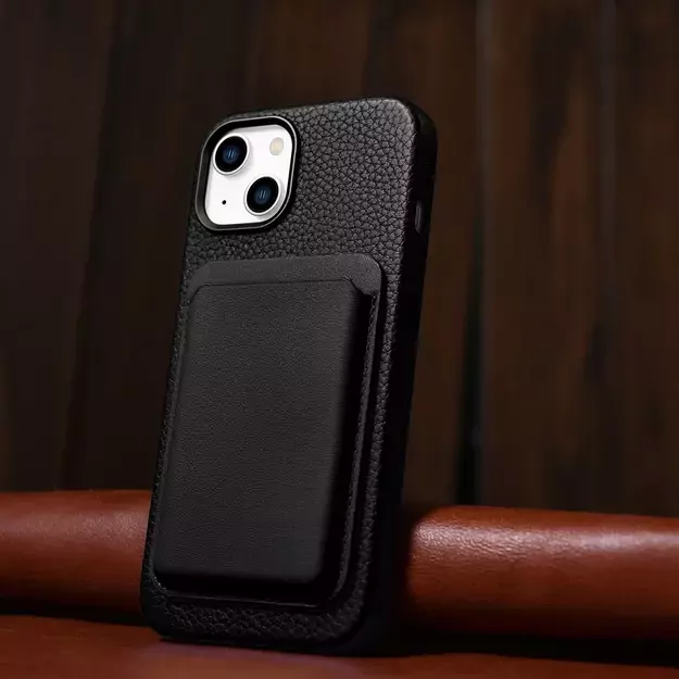 iCarer Litchi Premium Leather Case iPhone 14 Magnetic Leather Case with MagSafe Black (WMI14220709-BK) 18