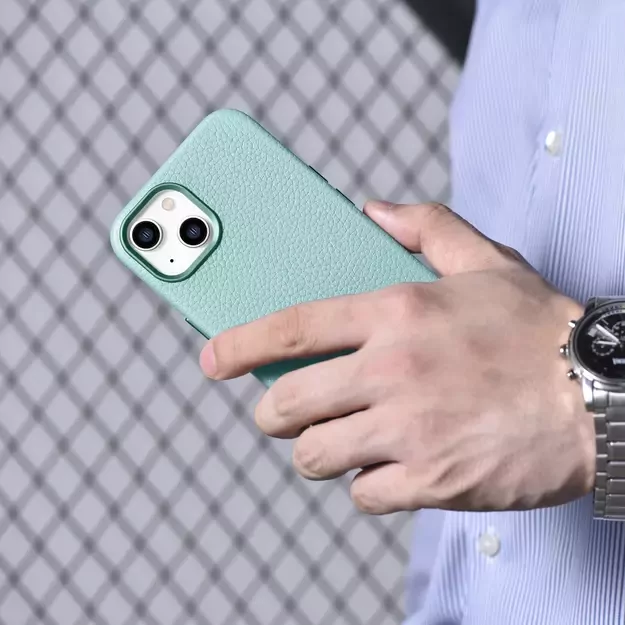 iCarer Litchi Premium Leather Case iPhone 14 Plus Magnetic Leather Case with MagSafe Green (WMI14220711-GN) 19