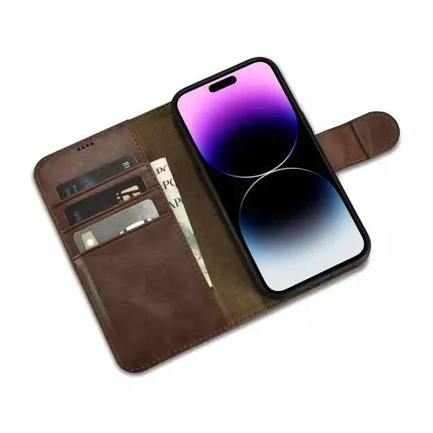 iCarer Oil Wax Wallet Case 2in1 Cover iPhone 14 Pro Anti-RFID Leather Flip Case Brown (WMI14220722-BN) 18